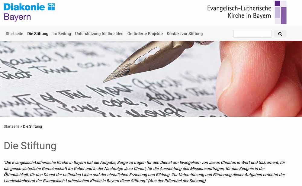 Screenshot Bayern Evangelisch Stiftung